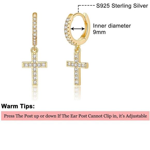 New Gold Huggie Hoop Earrings, S925 Sterling Silver Post Dangle Hoop Earrings - Picture 4 of 6